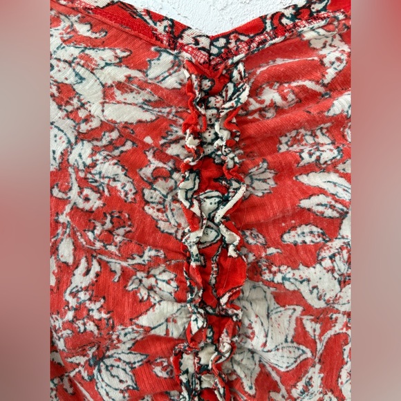 Free People Say The Word Floral Print Ruby Red Ruched Long Sleeve Top Small - Picture 10 of 10